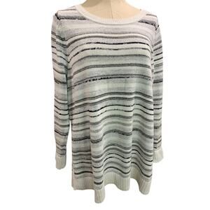 1X T by Talbots Womens Striped Gray Pullover Sweater Cotton Blend